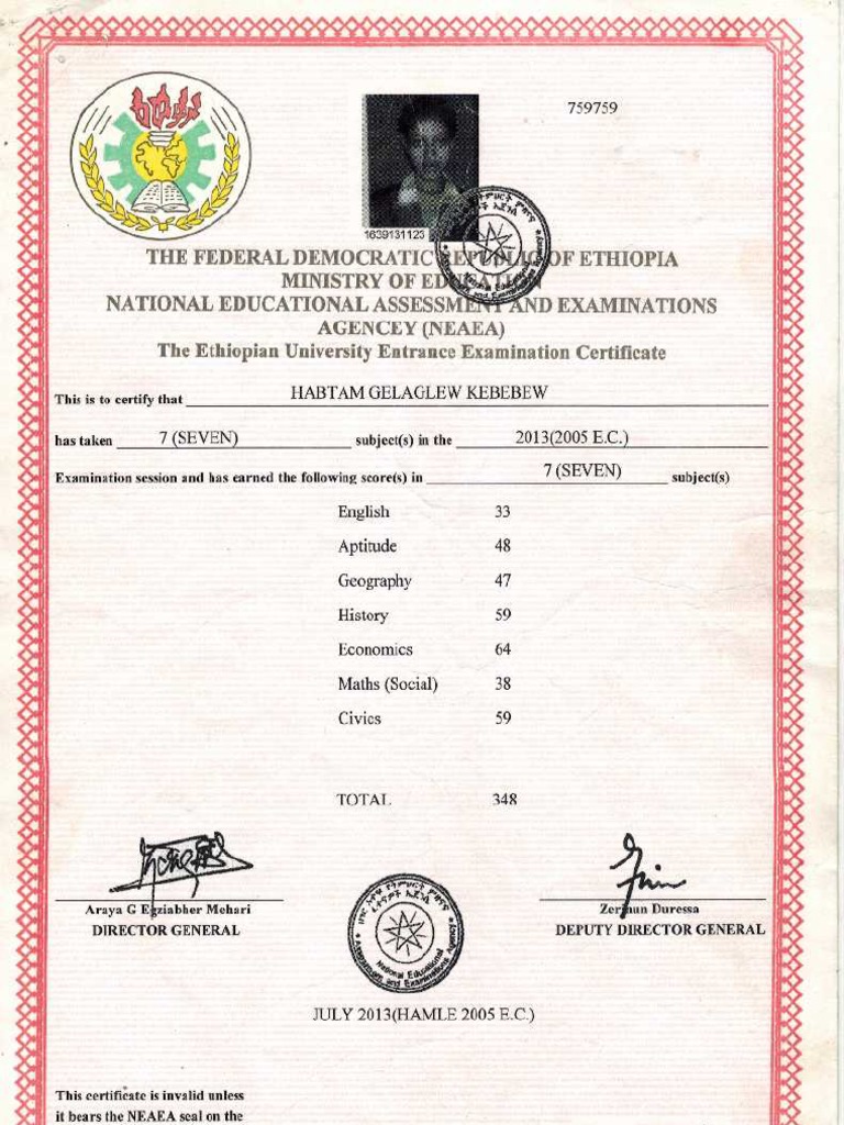 UNIVERSITY ENTRANCE CERTIFICATE