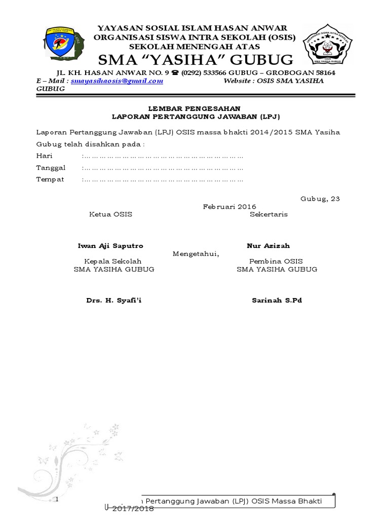 Contoh Laporan Pertanggung Jawaban Osis Smp Seputar Laporan