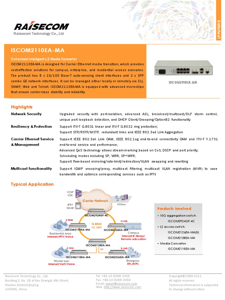 Datasheet Iscom2110ea-Ma 20120830 | PDF | Ethernet | Osi Protocols