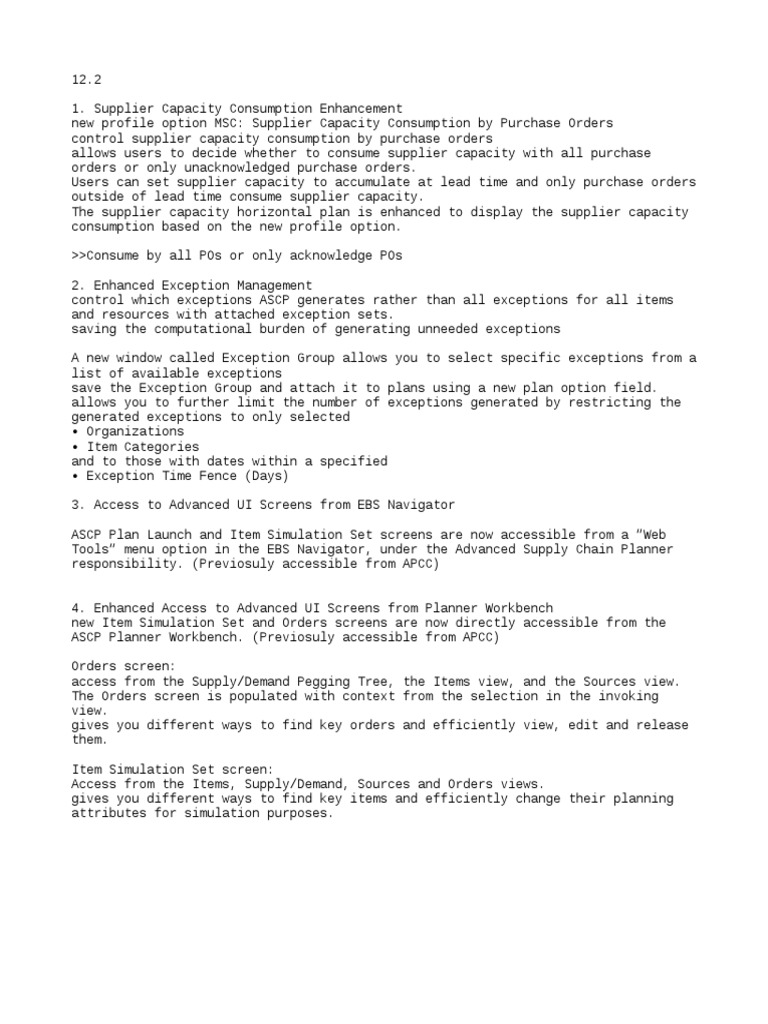 Oracle EBS 12.2 ASCP Enhancements | PDF | Business | Computers
