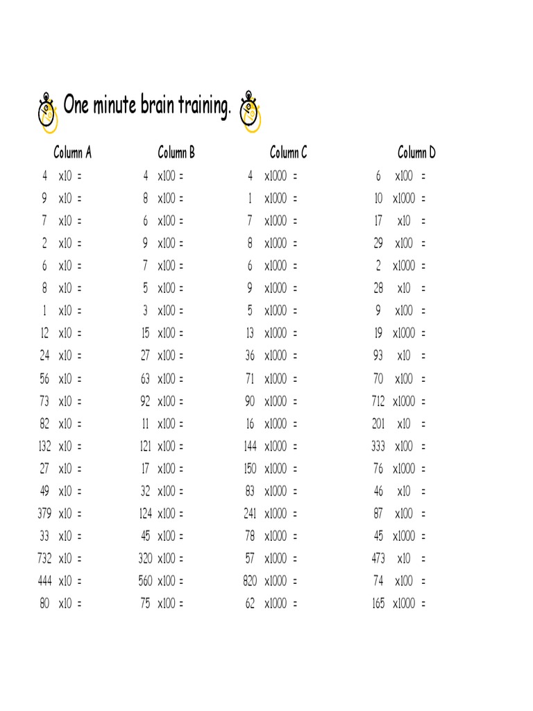 Multiplication Table and Calculations | PDF