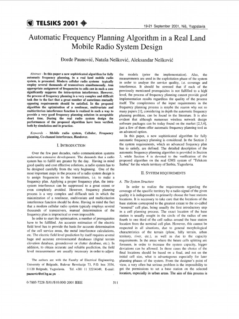 Automatic Frequency Planning Algorithm in A Real Land Mobile Radio