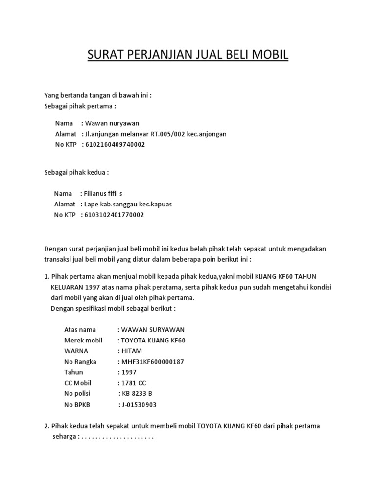 Surat Jual Beli Kendaraan