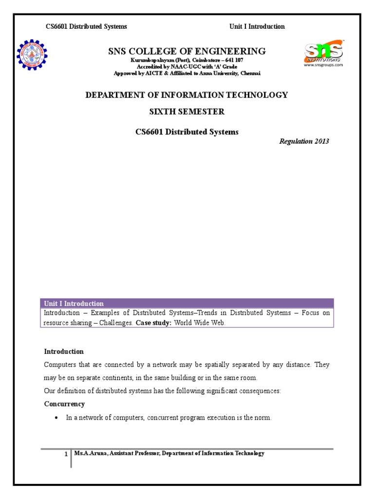 Sns College of Engineering: Department of Information Technology Sixth ...