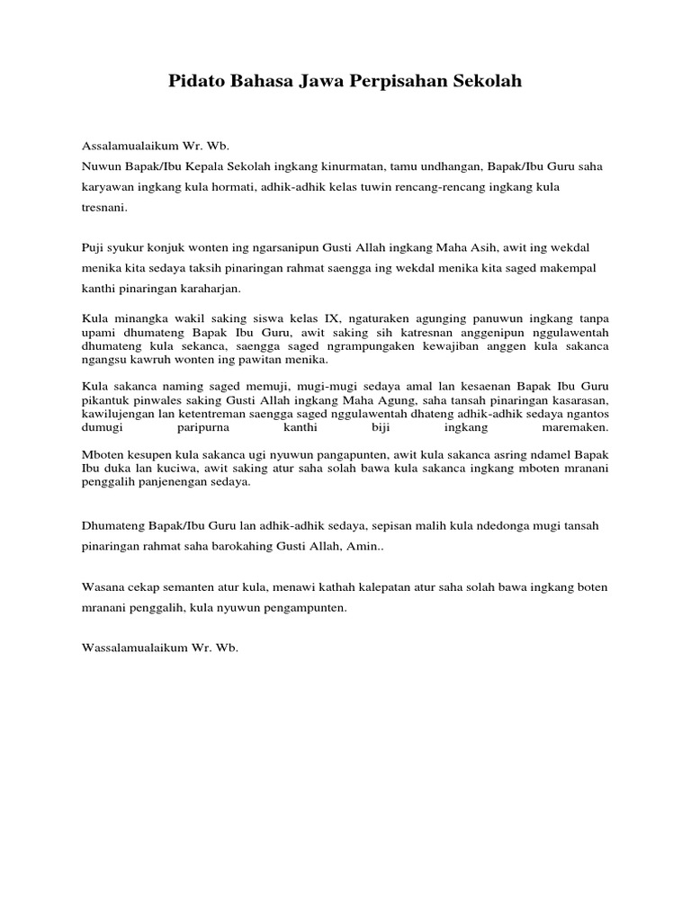 Pidato Bahasa Jawa Perpisahan Sekolah