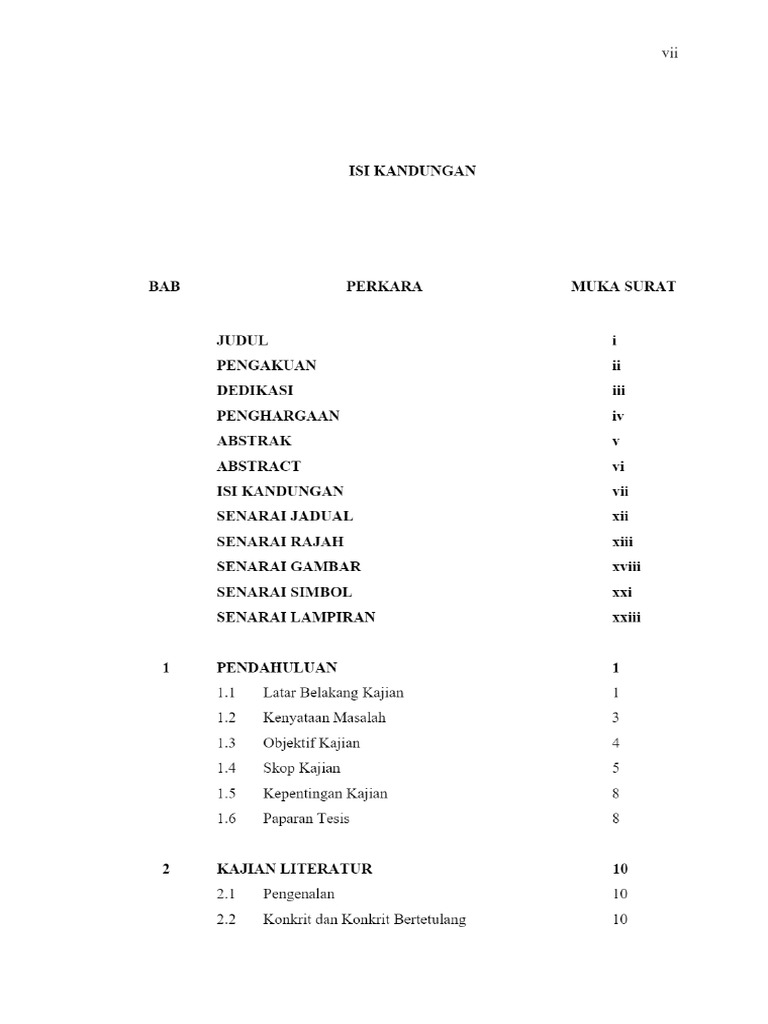 Isi Kandungan Senarai Jadual Senarai Rajah Senarai Gambar Senarai ...