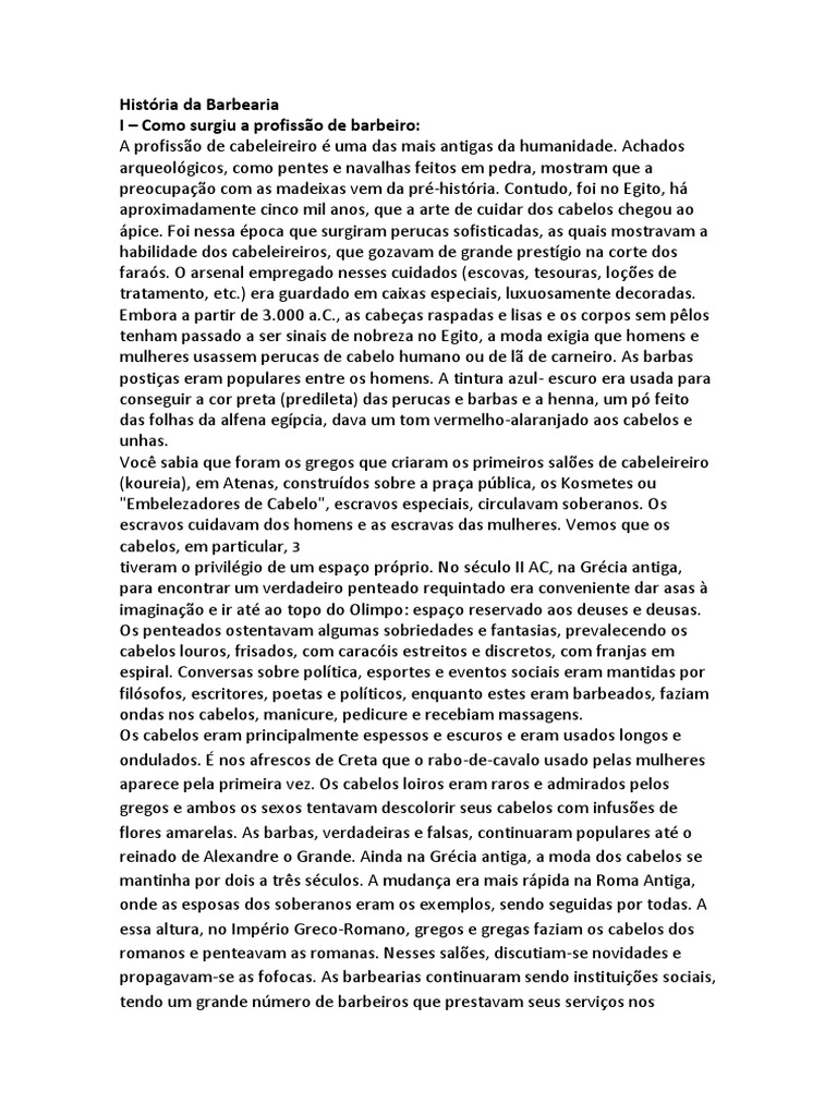 Evolução da Profissão de Barbeiro | PDF