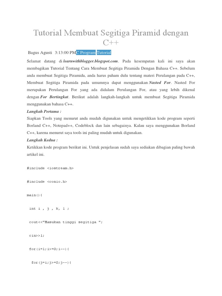 Tutorial Segitiga Piramid C++ | PDF