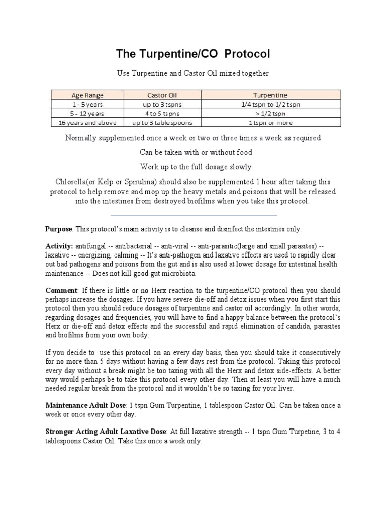 Turpentine and Castor Oil Protocol | PDF | Medical Specialties | Medicine