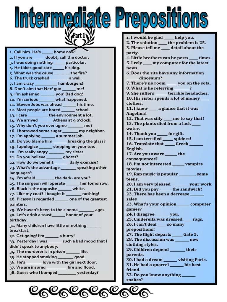 Prepositions 1 With Key Grammar Guides 22216 Pdf Art