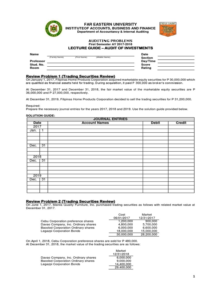 Journal Entries for Trading Securities | PDF | Debits And Credits ...