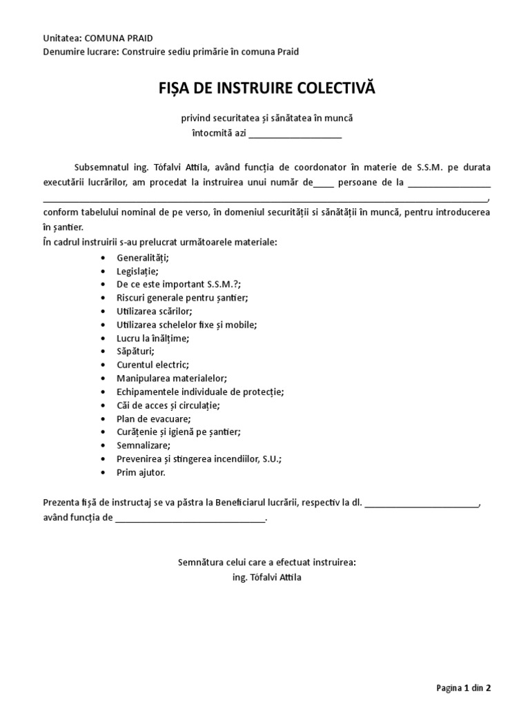 Fisa Instruire Colectiva | PDF