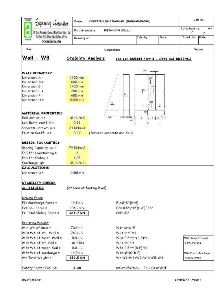 Retaining Wall Stability Analysis | PDF | Strength Of Materials | Bending