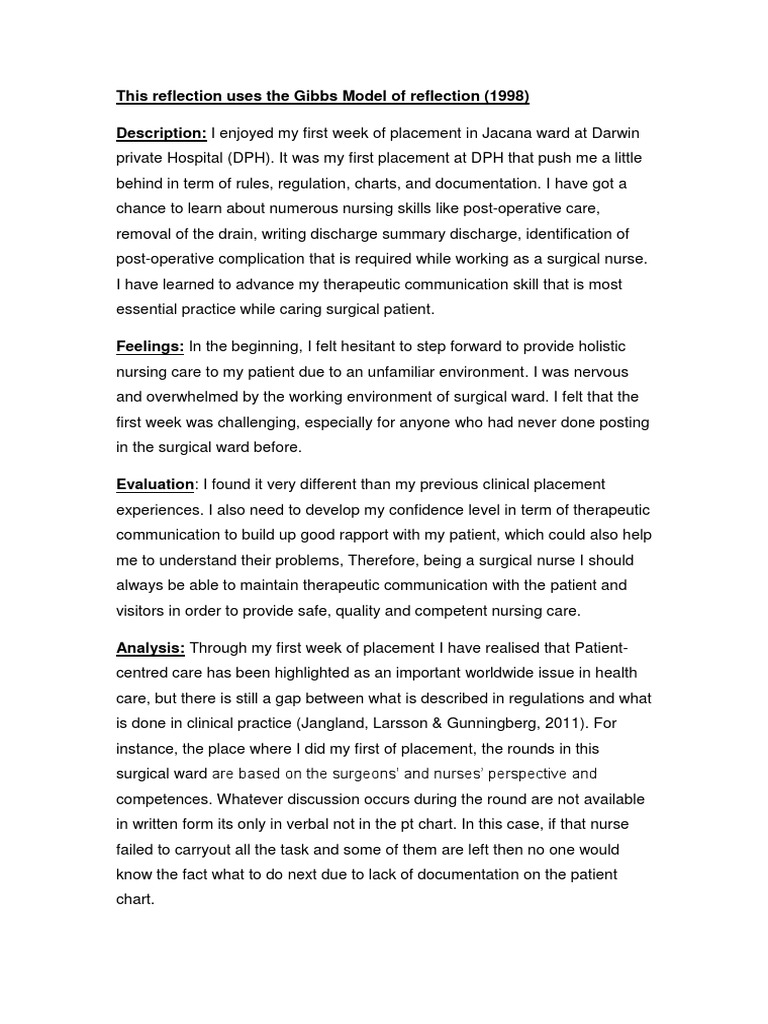 Nursing Reflection on Surgical Placement | PDF | Surgery | Nursing