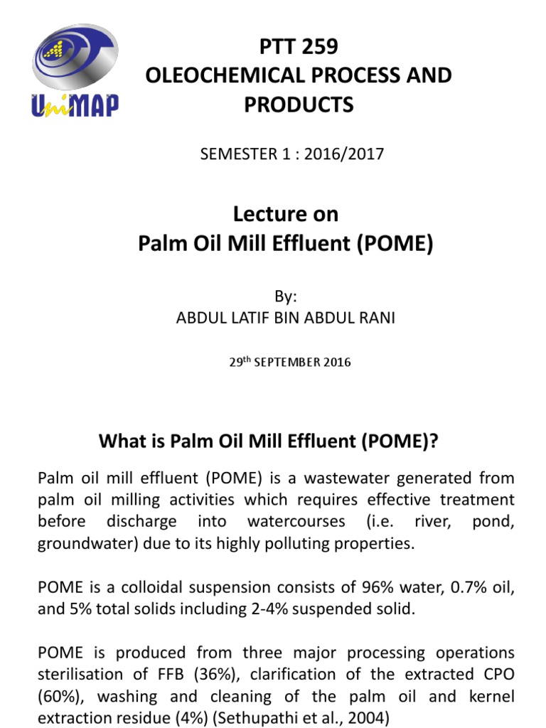 Ptt259 Palm Oil Mill Effluent Pome Sewage Treatment Environmental Issues With Water