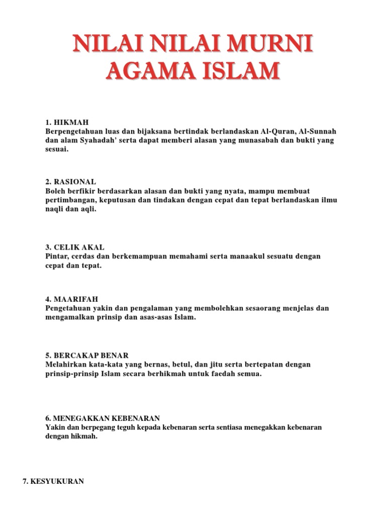 Nilai Nilai Murni Agama Islam Pdf