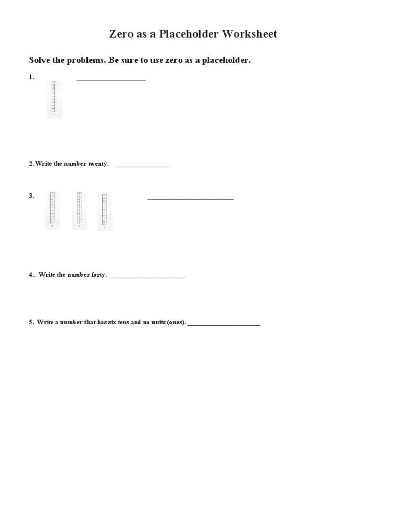 Zero as a Placeholder Worksheet