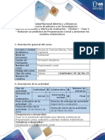 Guía de Actividades y Rubrica de Evaluación - Fase 2 - Redactar Un Problema de Programacion Lineal y Presentar Los Modelos Matematicos