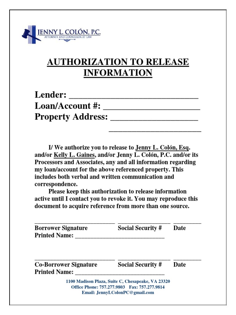 Authorization To Release Information | PDF