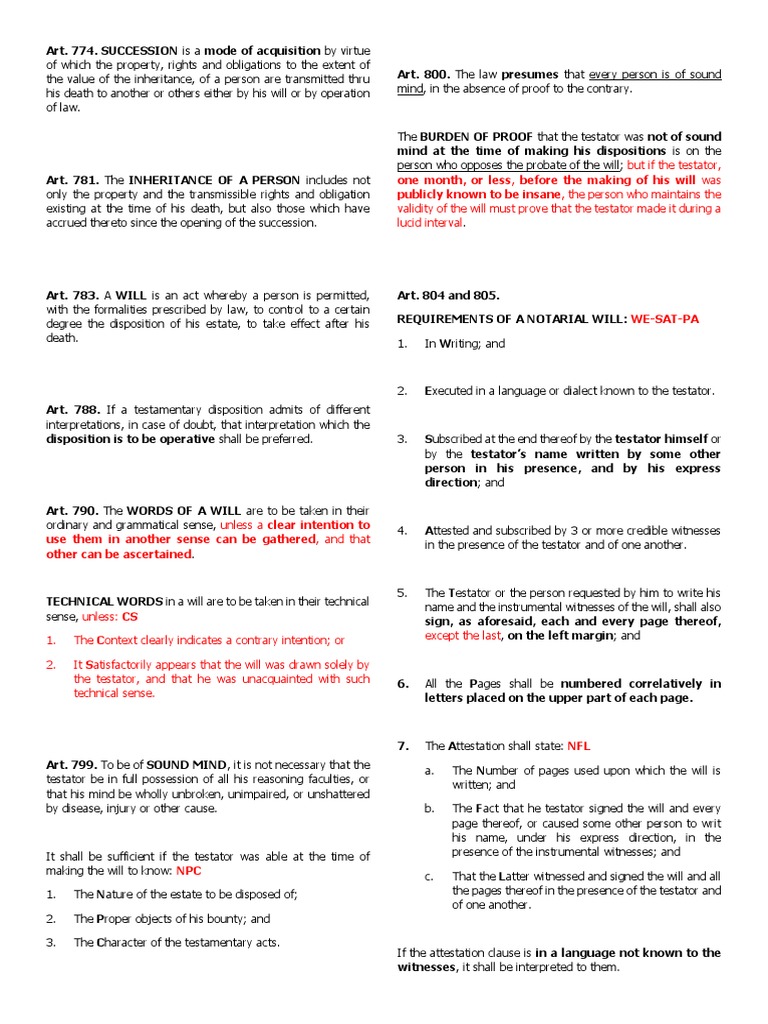 Succession M and Ms PDF Will And Testament Intestacy