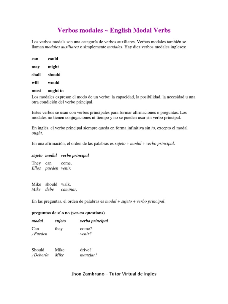 Guía de Verbos Modales en Inglés | PDF | Tipología Lingüística | Gramática