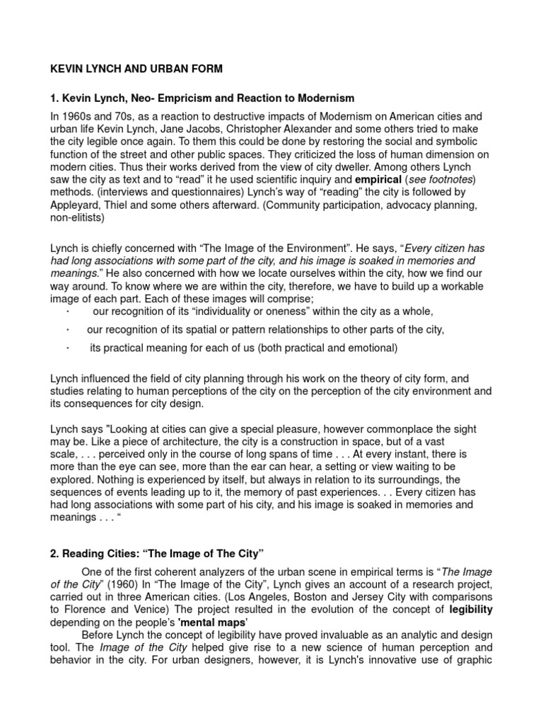 Kevin Lynch the Image of the Cty Summary Perception City