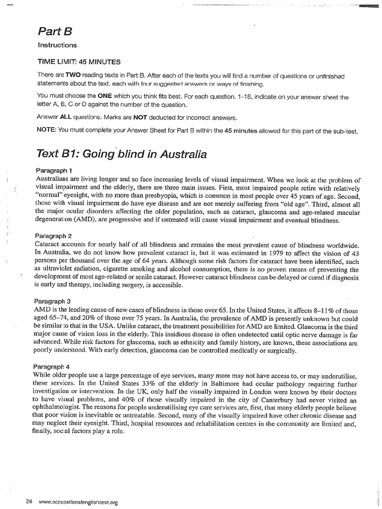 Task 14 Part B.going Blind Passage PDF