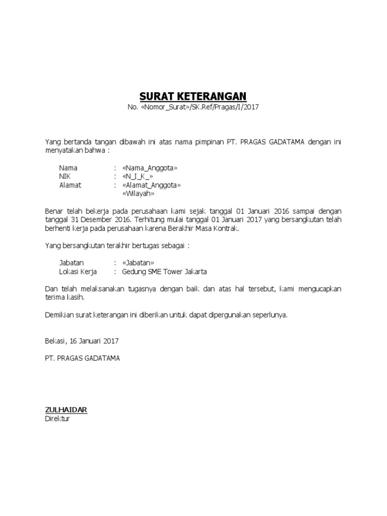 Contoh Surat Pemberitahuan Telah Berhenti Kerja