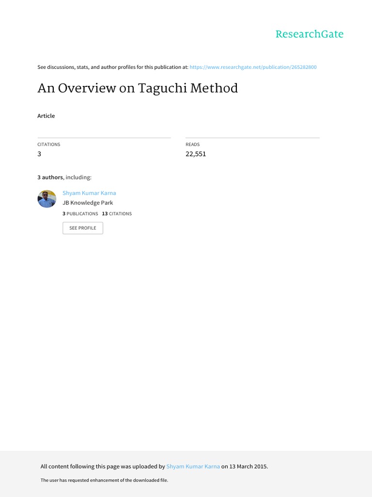 Overview of the Taguchi Method | PDF | Design Of Experiments | Experiment