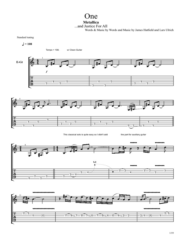 One Metallica Guitar Chords