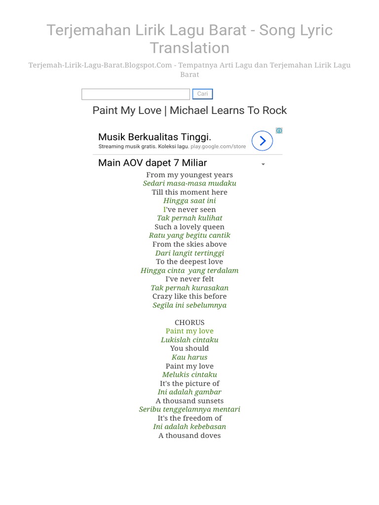 Paint My Love Michael Learns To Rock Terjemahan Lirik Lagu Barat Song Lyric Translation