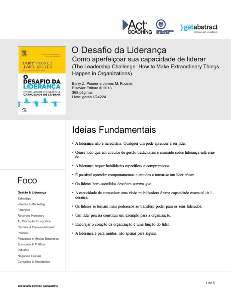 O Desafio Da Lideranca Pdf Pdf Liderança Inovação