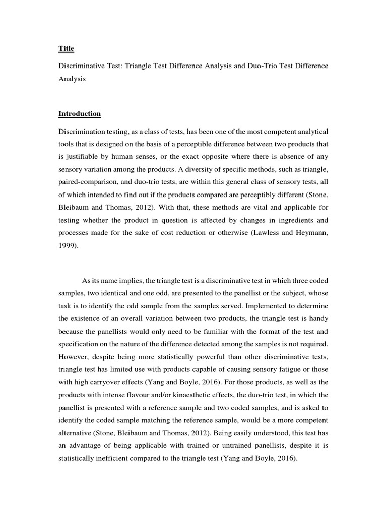 Sensory Tests: Triangle vs Duo-Trio | PDF | Taste | Statistics