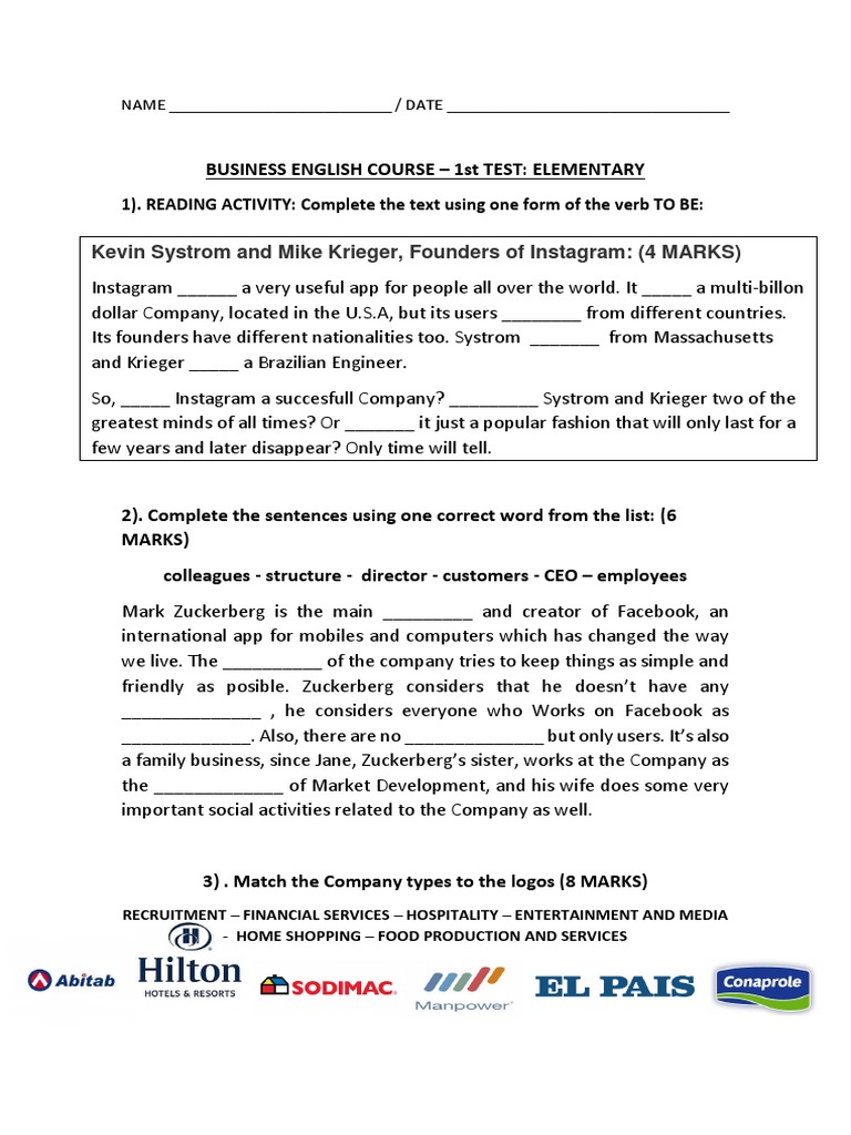Business Result Elementary Test Units 1 5 PDF Computing