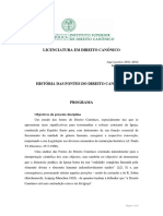 Programa História Das Fontes Do Direito Canónico