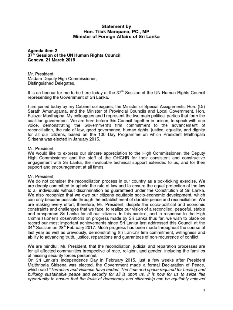 FM Statement HRC37 21march | PDF | Human Rights | Committee