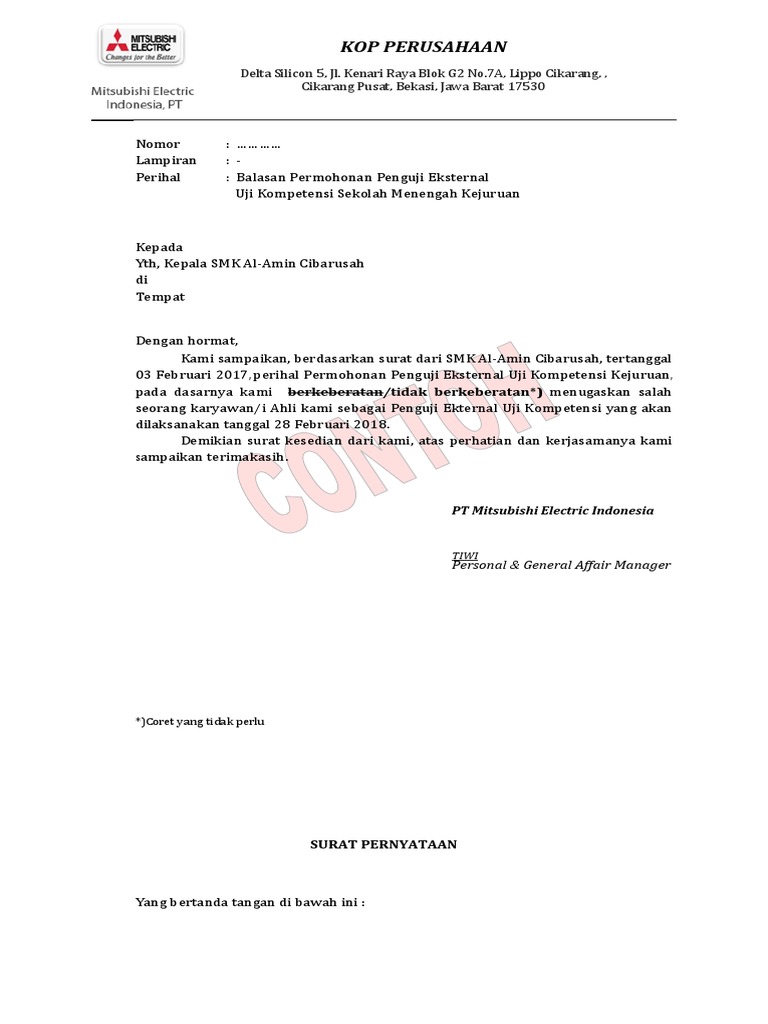 Contoh Surat Balasan Pt Mitsu