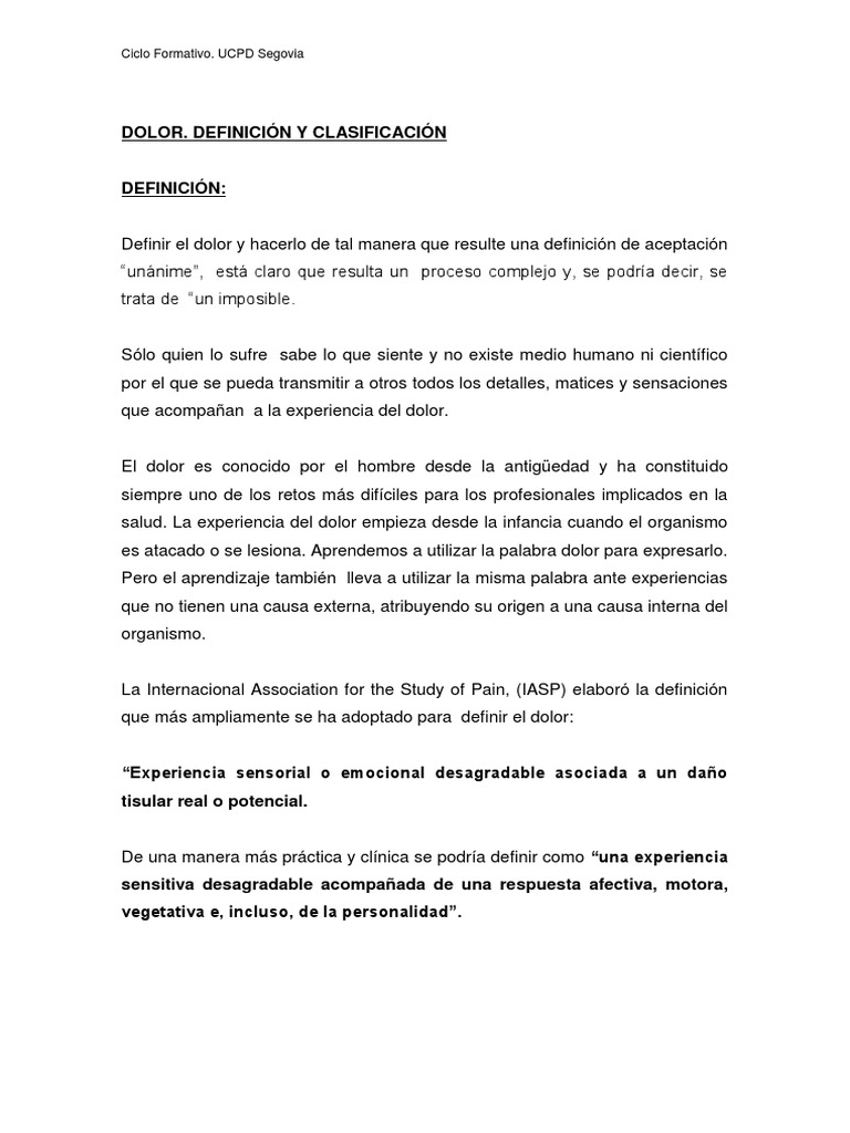 Dolor Definicion y Clasificacion PDF | PDF | Dolor | Depresión (estado ...
