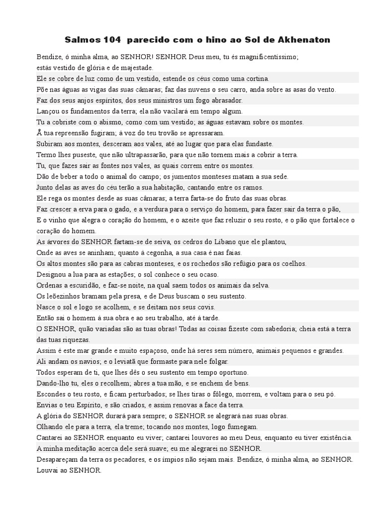 SAlmos 104 Parecido Com o Hino Ao Sol de Akhenaton 2 | PDF | Natureza