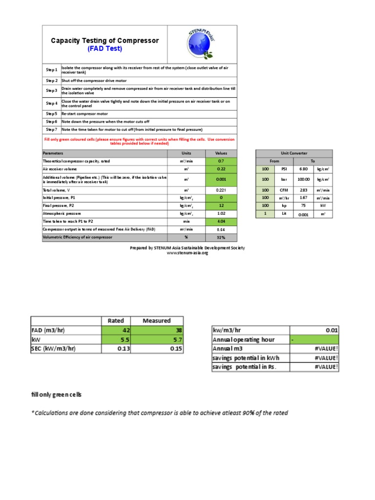 Air Compressor Efficiency Calculations | PDF | Kilowatt Hour | Pressure