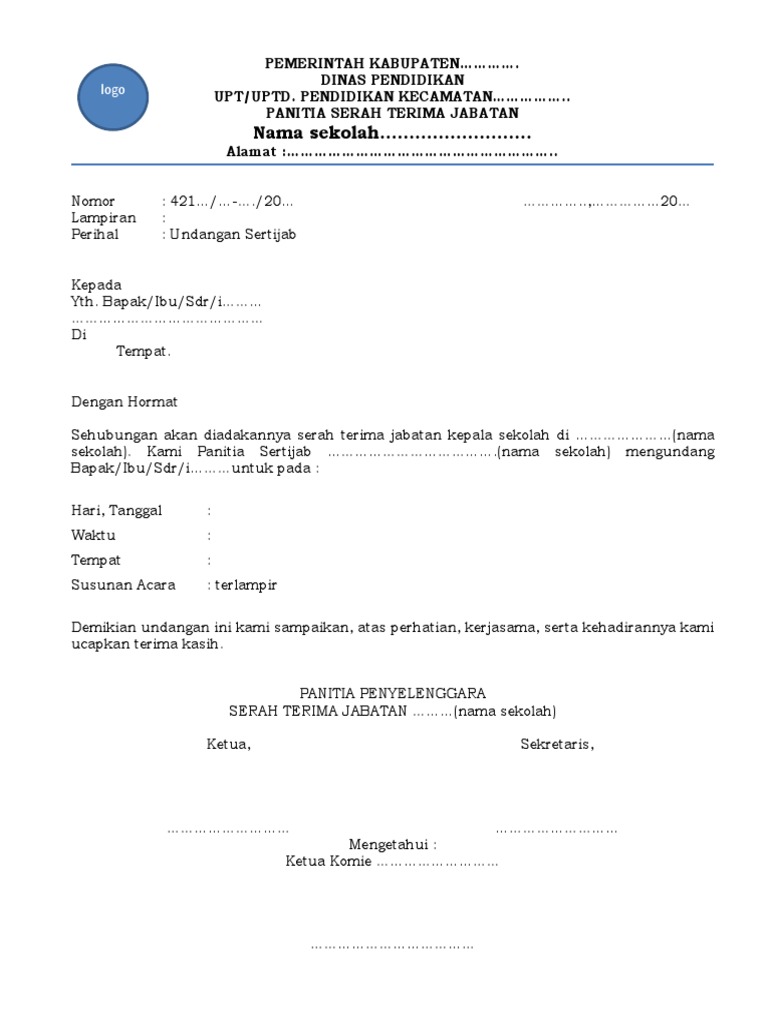 Contoh Surat Undangan Sertijab Ks