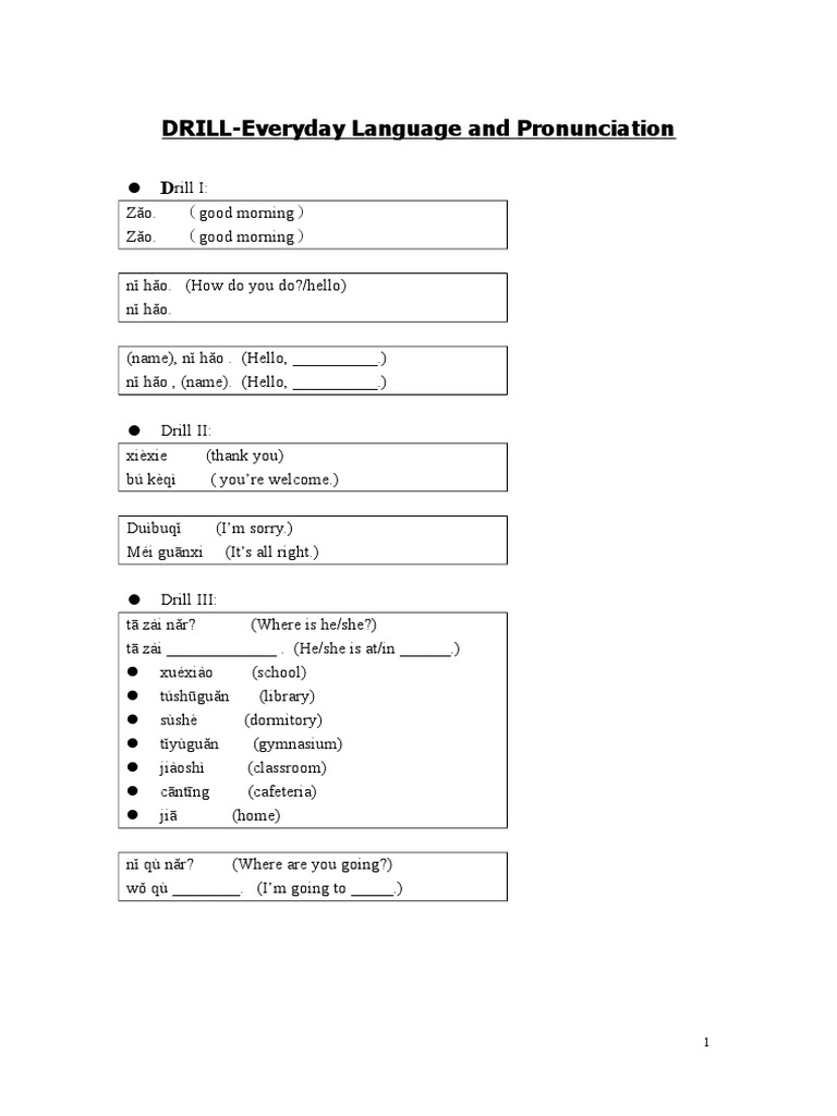DRILLEveryday Language and Pronunciation PDF
