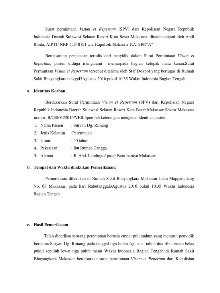 Surat Permintaan Visum Et Repertum