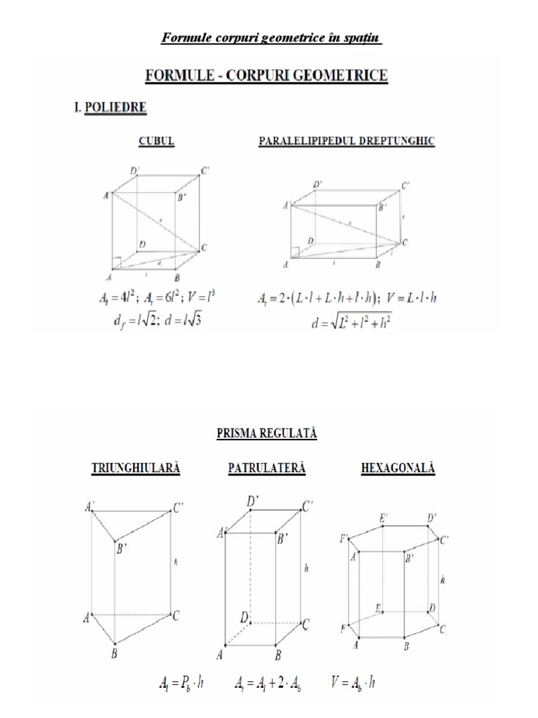 Formule Corpuri Geometrice In SpaÈ›iu