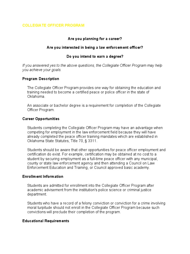 Collegiate Officer Program | PDF | Law Enforcement Officer | Police