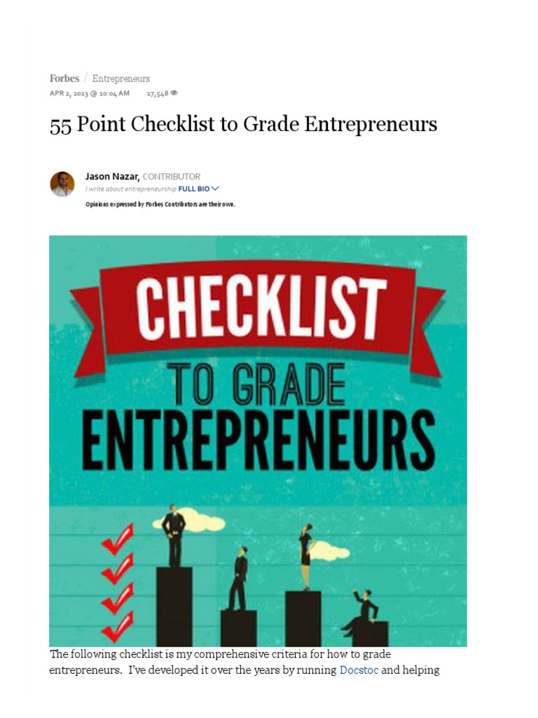 Entrepreneur Grading Checklist Guide | PDF | Entrepreneurship | Sales