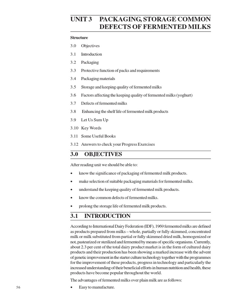 Packaging, Storage and Common Defects of Fermented Milks PDF Yogurt