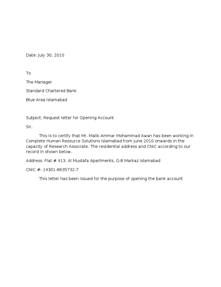 Account Opening Request for Ammar Awan | PDF