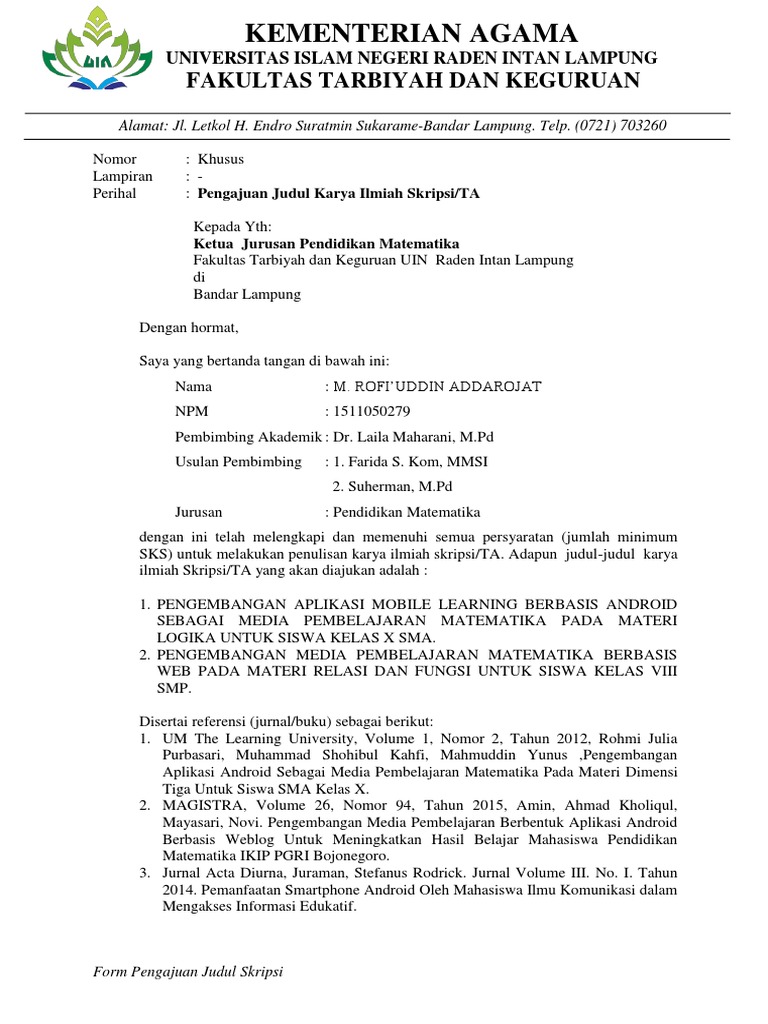 Judul Skripsi Pendidikan Matematika Pengembangan Ide Judul Skripsi Universitas