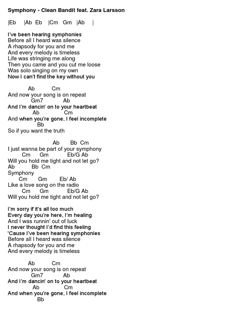 Symphony Clean Bandit Feat. Zara Larsson Chords PDF Music Theory Musical Compositions